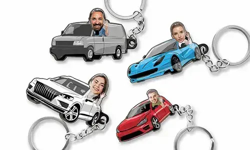 Comic bilnyckelring personaliserad med foto