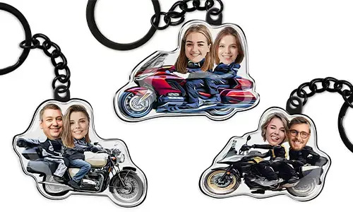 Llavero de motocicleta estilo cómic con tu foto