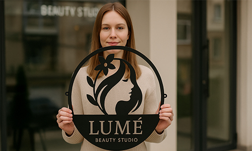 Logotipo metálico moderno iluminado por LED con logotipo personalizado