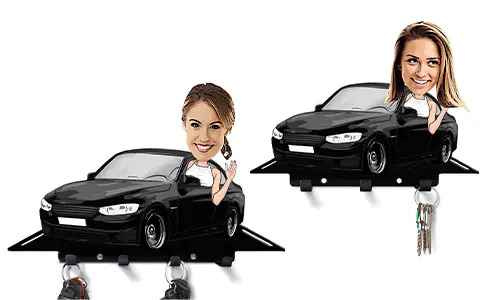 Personalised Keyboard Comic Car Woman