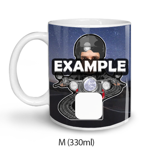 Personalisierte Tasse mit Motorradfahrer
