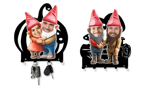 Colgador de llaves personalizado con gnomos de jardín