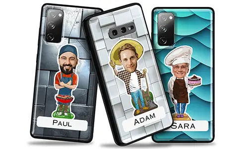 Custodia per telefono personalizzata con fumetto riguardante il tuo hobby o professione