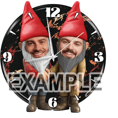 Personalized wall clock garden gnomes for couple or friends