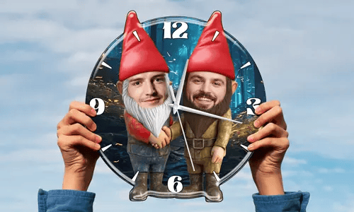 gallery-personalized-wall-clock-garden-gnomes-couple-friends-5