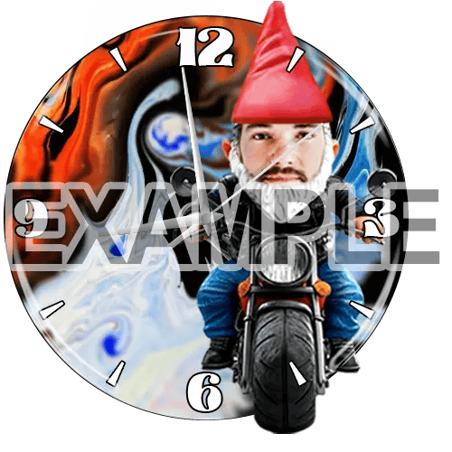 Personalized wall clock with garden gnome print