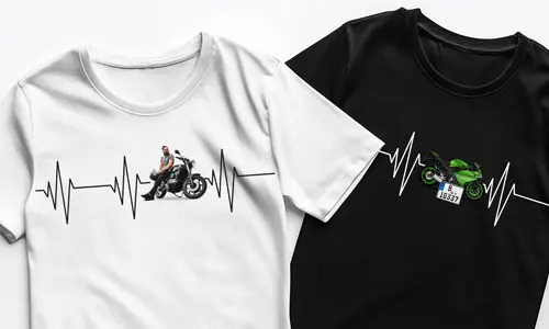 Camiseta personalizada para un motorista con foto de su moto y matrícula