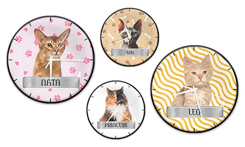 Väggklocka med kattens namn