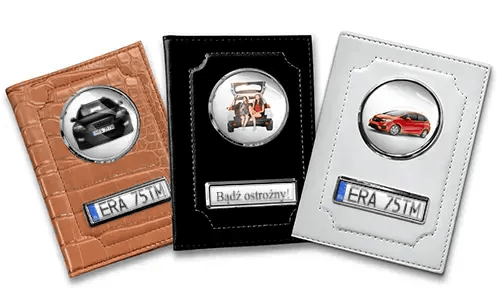 Standard car document holder with car/photo and license plate for your sister