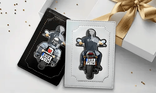 Obal na doklady pro registraci vozidla pro motocykl s dědečkovým jménem a číslem registrační značky