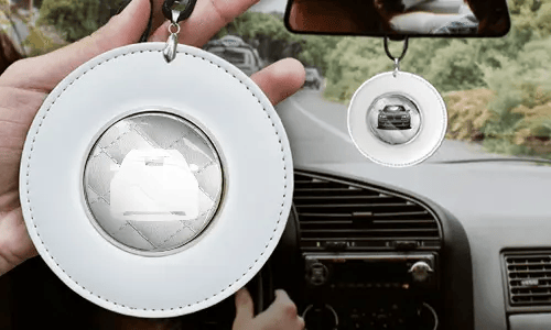 Autospiegelketting Rond - Wit leer