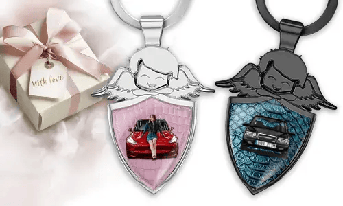 Guardian angel keychain with your girlfriend's vehicle