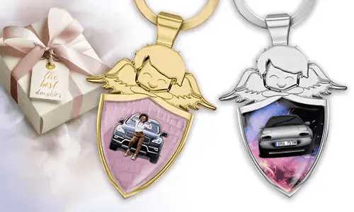 Personalised angel keychain shield as a gift for your daughter