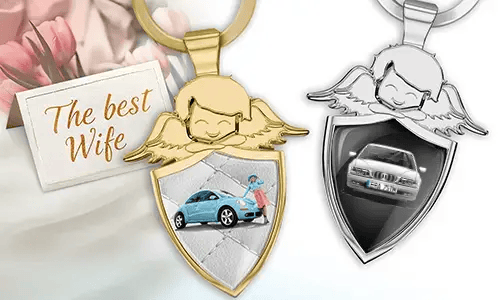 Personalised angel keychain shield - gift for your wife