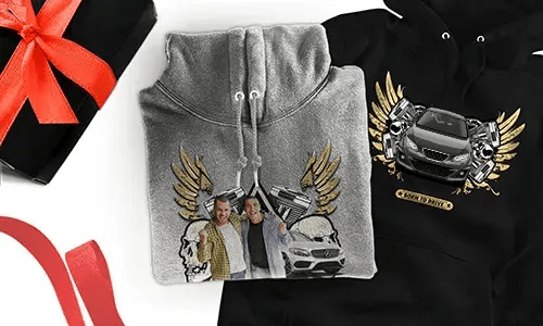 Custom hoodie with car motif for your best friends