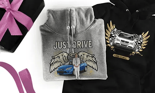 Hoodie with car motif for your grandma !