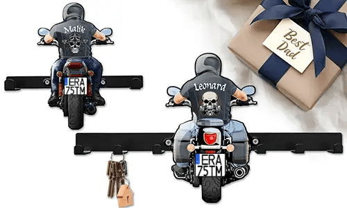 Motorrad-Schlüsselhalter-Wand für deinen Vater – das beste Geschenk mit seinem Namen und Kennzeichen