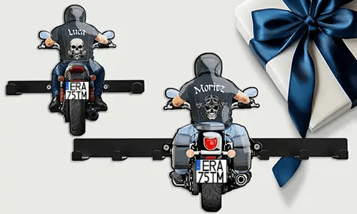 Porte-clés mural moto pour ton grand-père avec son nom et sa plaque d'immatriculation