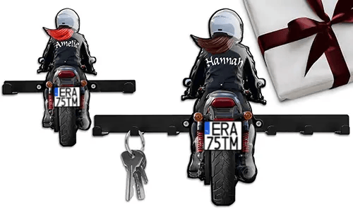 Porte-clés mural moto avec le prénom de ta mère et ta plaque d’immatriculation