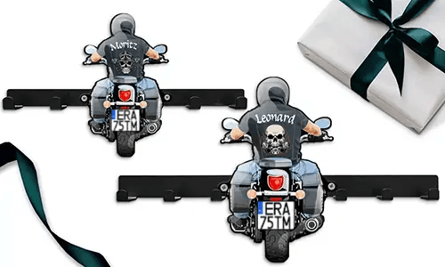 Ungewöhnlicher Motorrad-Schlüsselhalter-Wand mit Name und Kennzeichen - einzigartiges Geschenk für deinen Sohn