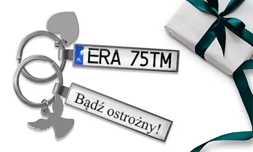 Personalized license plate keychain for son with heart charm and wing pendant