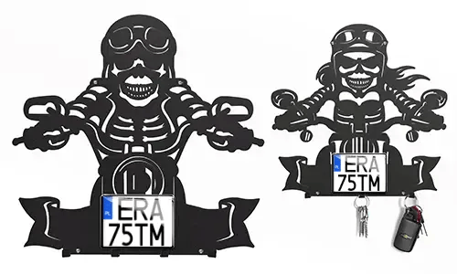 Keyholder wall with skeleton for motorcyclists