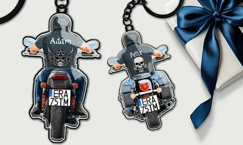 Motorrad-Schlüsselanhänger mit Namen und Kennzeichen für beste Freunde