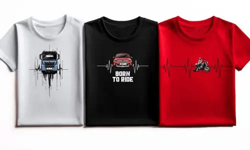 T-shirt med bil, motorcykel eller lastbil
