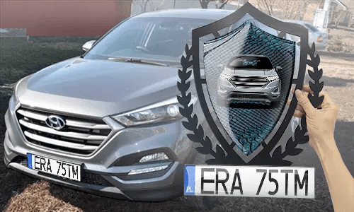 metallschild gestalten schwarz gepulvert mit Blaues Schlangenleder Hintergrund in der Hand accessoire garage