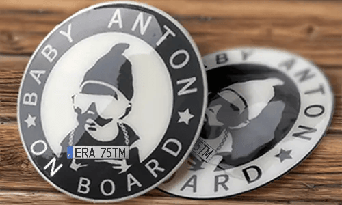 license plate sticker round on the table license plate sticker round on the table